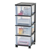 IRIS USA, 4-Drawer Narrow Plastic Storage Drawer Cart, Black