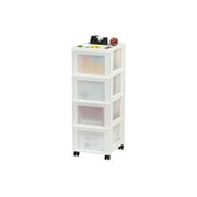 IRIS 4-Drawer Narrow Plastic Storage Drawer Cart with Organizer Top, White