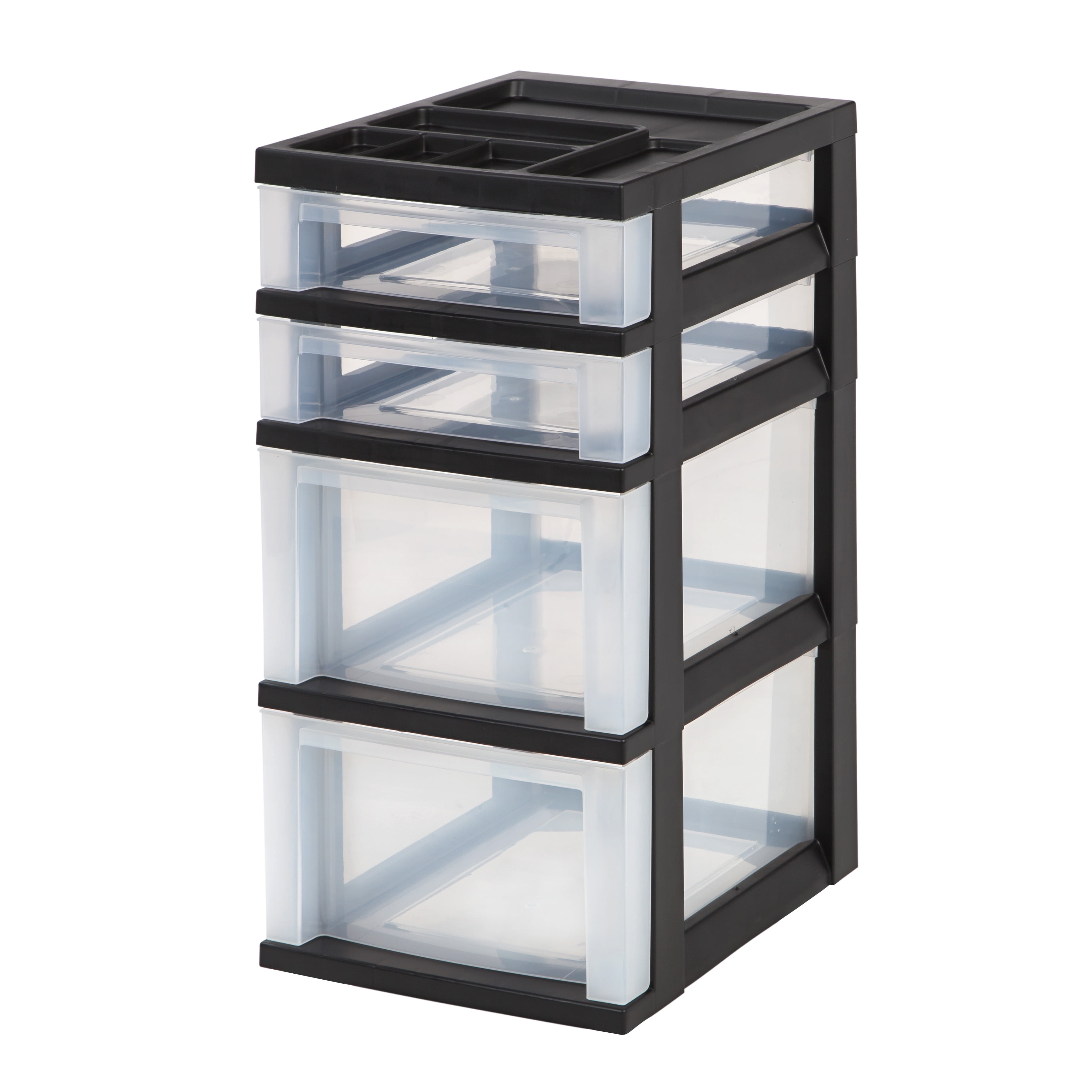 Black and Clear 4-Drawer Plastic Rolling Storage Cart