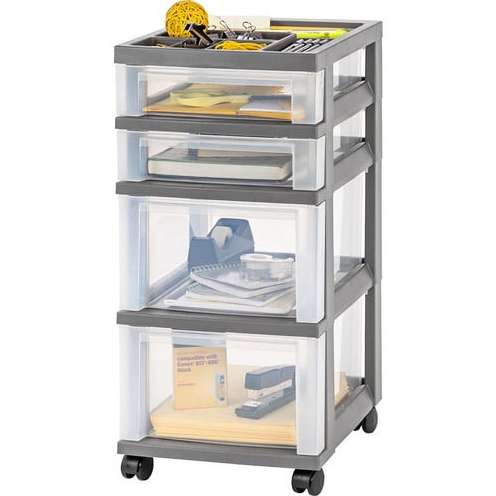 IRIS USA, 4-Drawer Rolling Storage Cart with Organizer Top, Gray - image 1 of 4