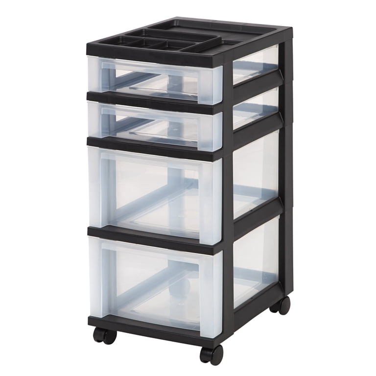 IRIS 4-Drawer Storage Cart with Organizer Top, Black photo 1