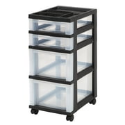 IRIS USA 4-Drawer Storage Cart with Organizer Top, Black