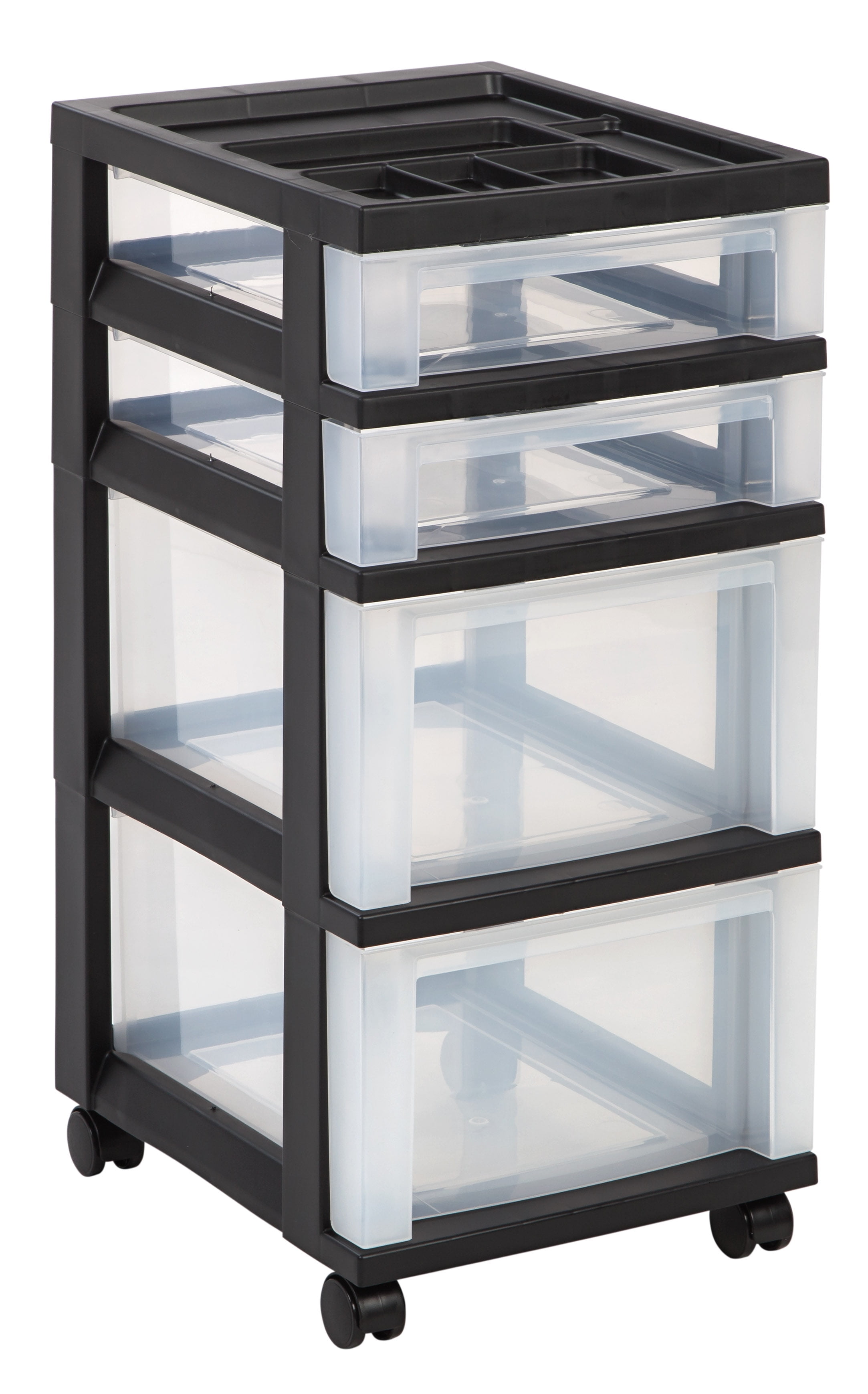 Black and Clear 4-Drawer Plastic Rolling Storage Cart
