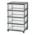 thumbnail image 1 of IRIS USA 4 Drawer Wide Storage Drawer Cart with Caster Wheels, Plastic Rolling Dresser for Home Closet Bedroom Bathroom Office Laundry Kitchen Craft Room Nursery and School Dorm, Black/Clear, 1 of 9