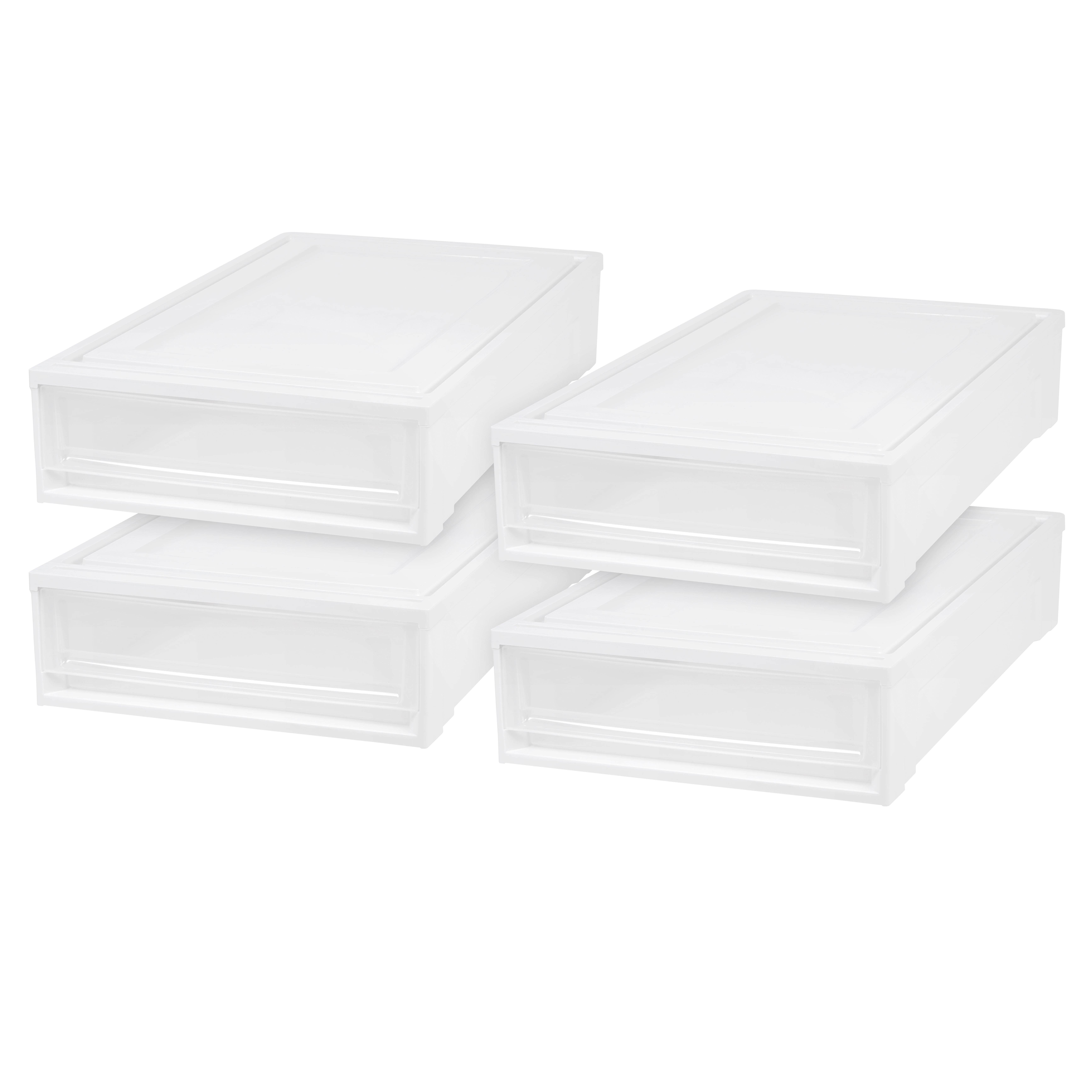 White 27.5qt Plastic Under Bed Storage Containers with Sliding Drawers, 4 Pack