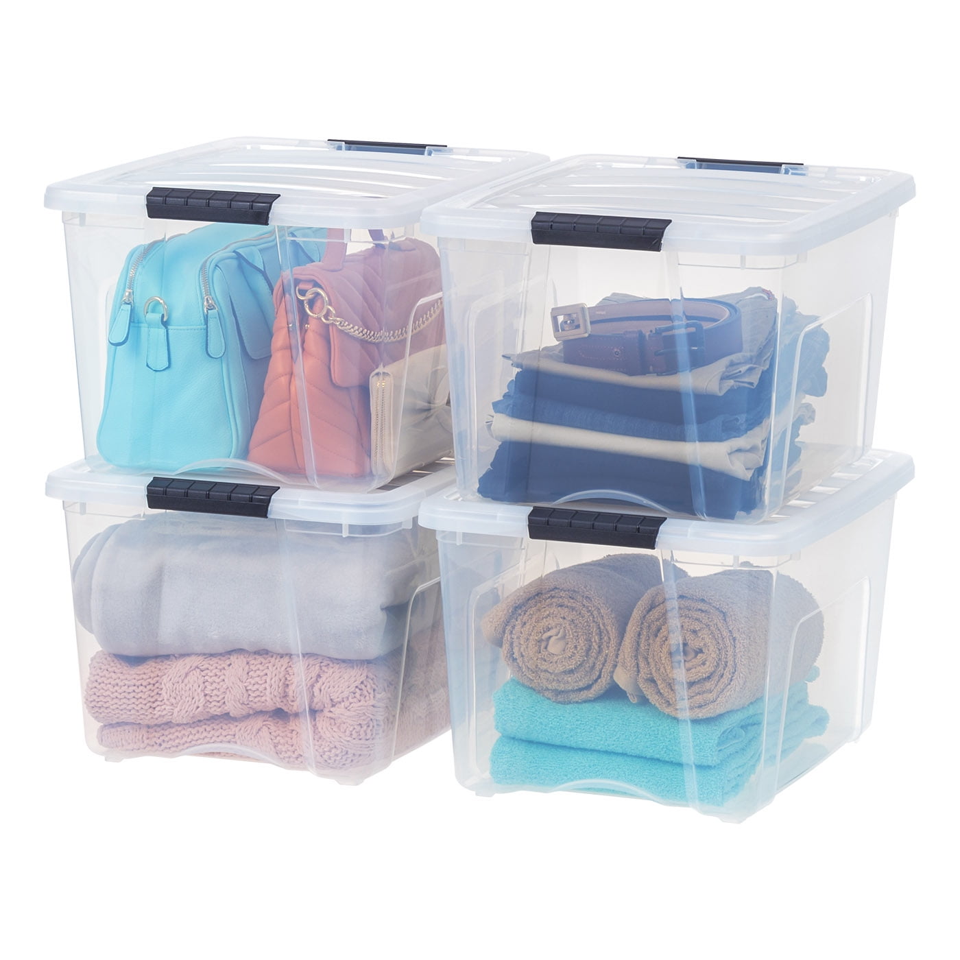IRIS USA 72 Quart Stackable Plastic Storage Bins with Lids and Latching  Buckles, 4 Pack - Clear, Containers with Lids and Latches, Durable Nestable
