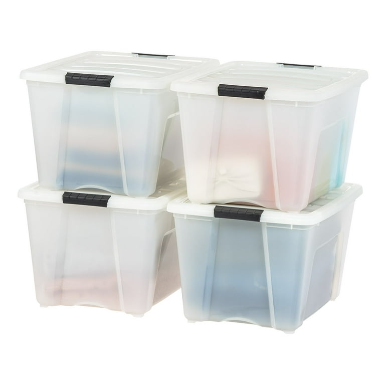 IRIS USA 32 Quart Stackable Plastic Storage Bins with Lids and Latching  Buckles, 4 Pack - Clear/Black, Containers with Lids and Latches, Durable