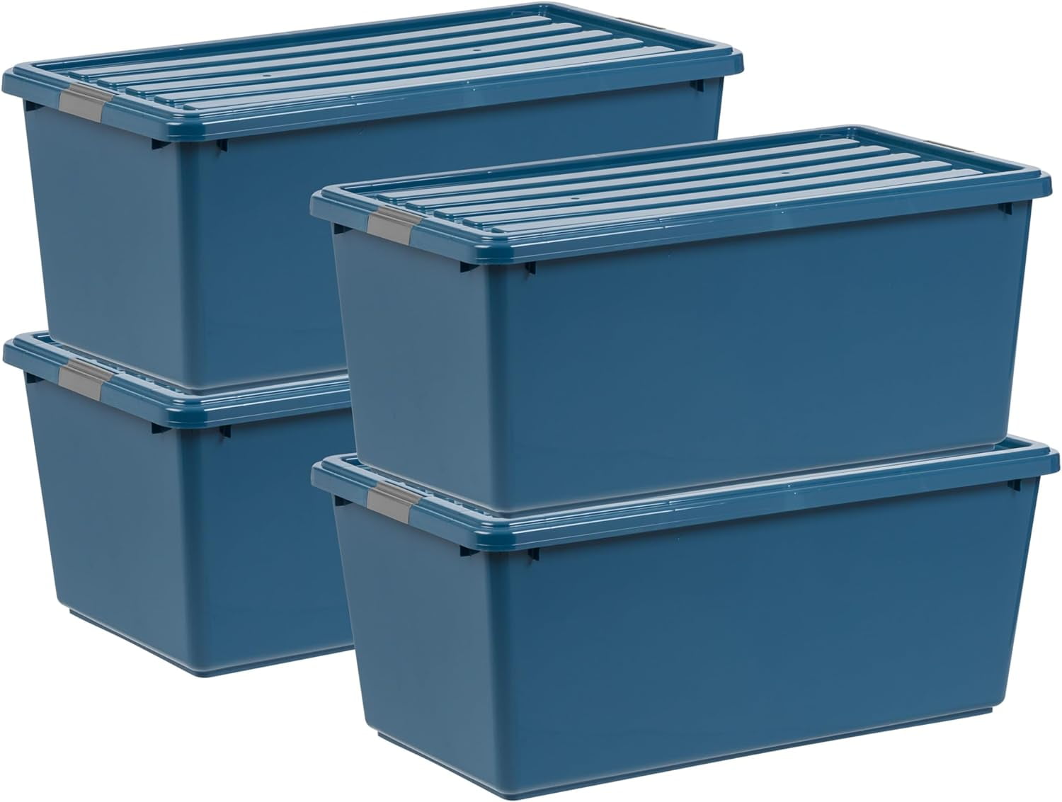 Navy Blue Stackable Plastic Storage Bins with Lids, Set of 4