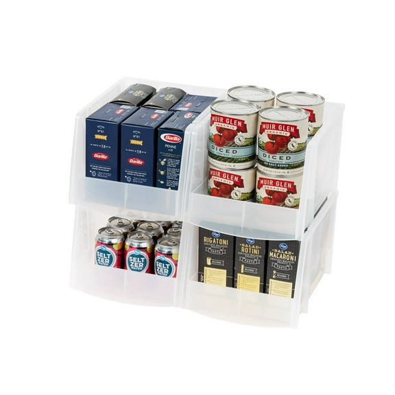 IRIS USA 4 Pack Jumbo Plastic Open Front Stackable Storage Bin, Clear