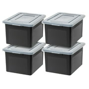 IRIS USA 4 Pack Letter/Legal File Tote Box, Plastic Storage Bin Tote Organizer with Durable and Secure Latching Lid, Black/Clear