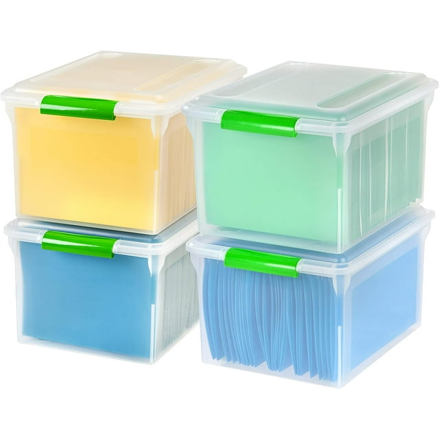 IRIS USA 4 Pack Plastic Stackable Letter/Legal Size File Box, Green