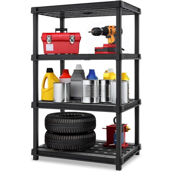 IRIS USA 4-Shelf Heavy Duty Deep Plastic Storage Shelves, 600lb Capacity, Large Modular Shelving Unit Storage - Black