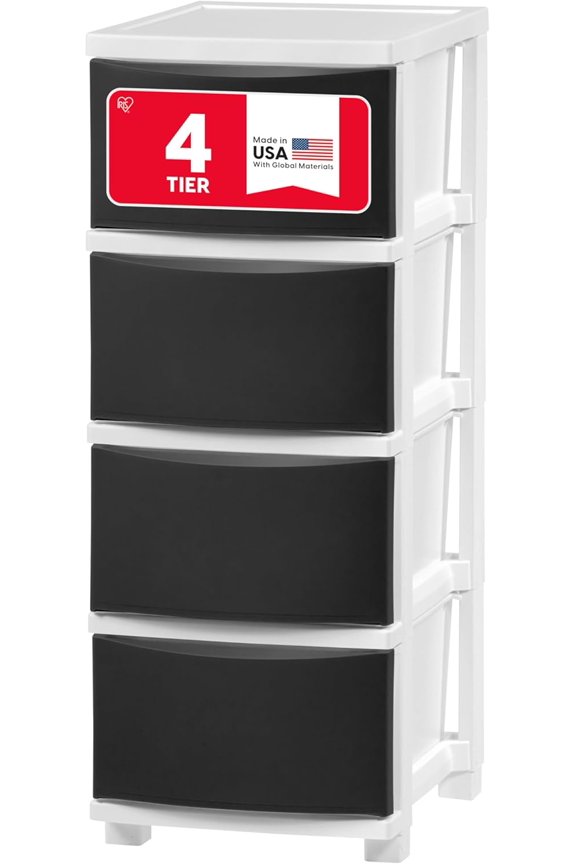 4 Slim Plastic Drawer Storage, White/Black