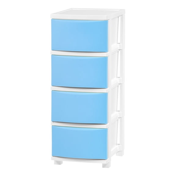 IRIS 4 Slim Plastic Drawer Storage, White/Blue