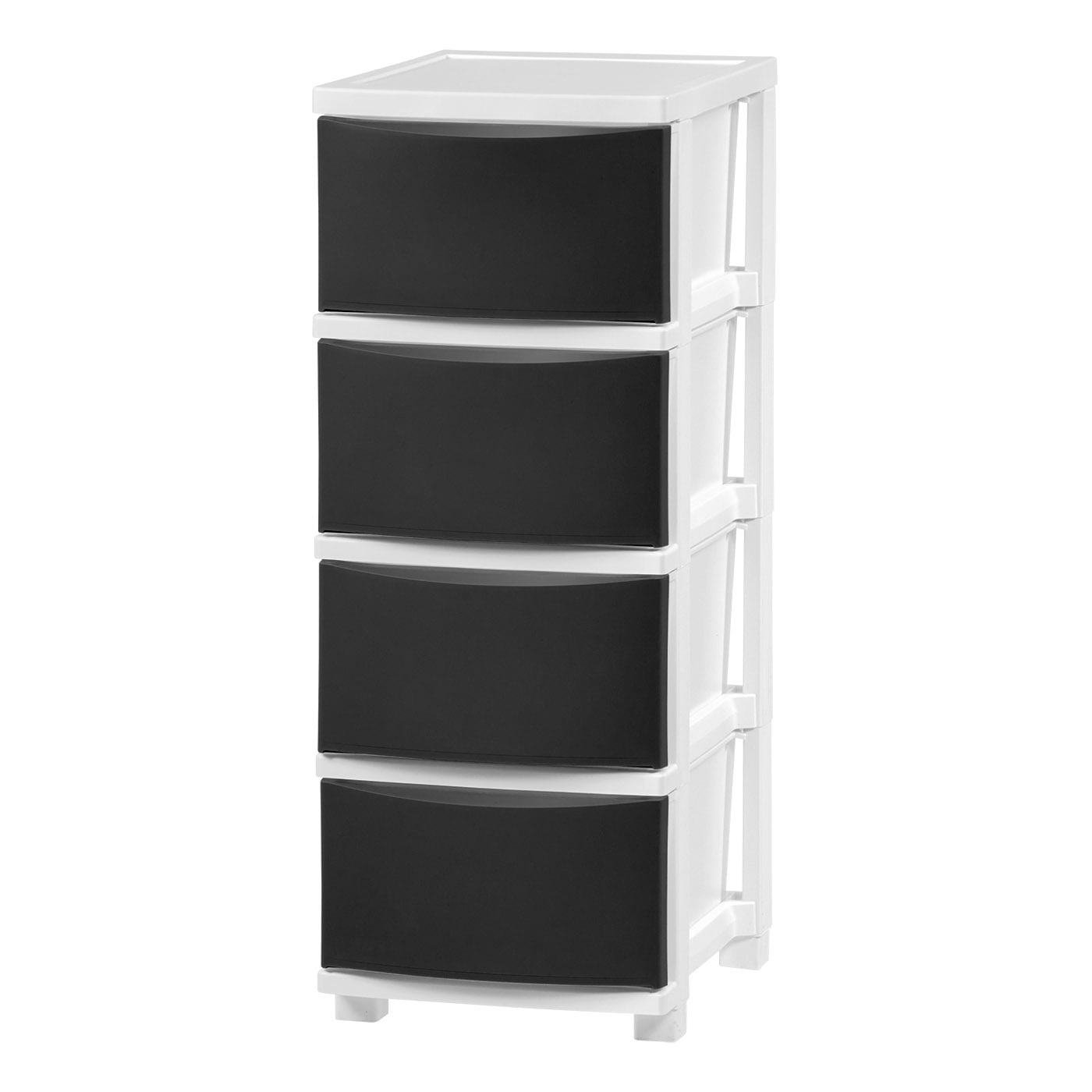 Slim Black and White Plastic 4-Drawer Storage Cart