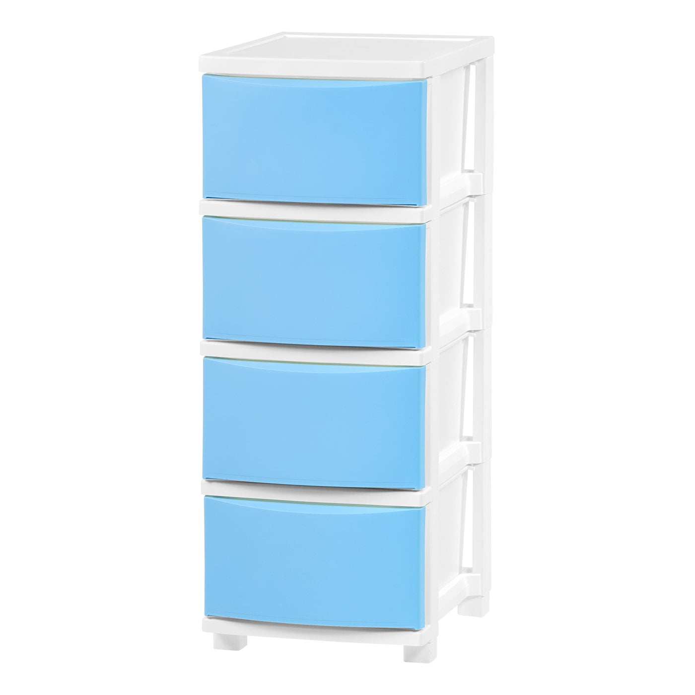Slim White and Blue Plastic 4-Drawer Storage Cart