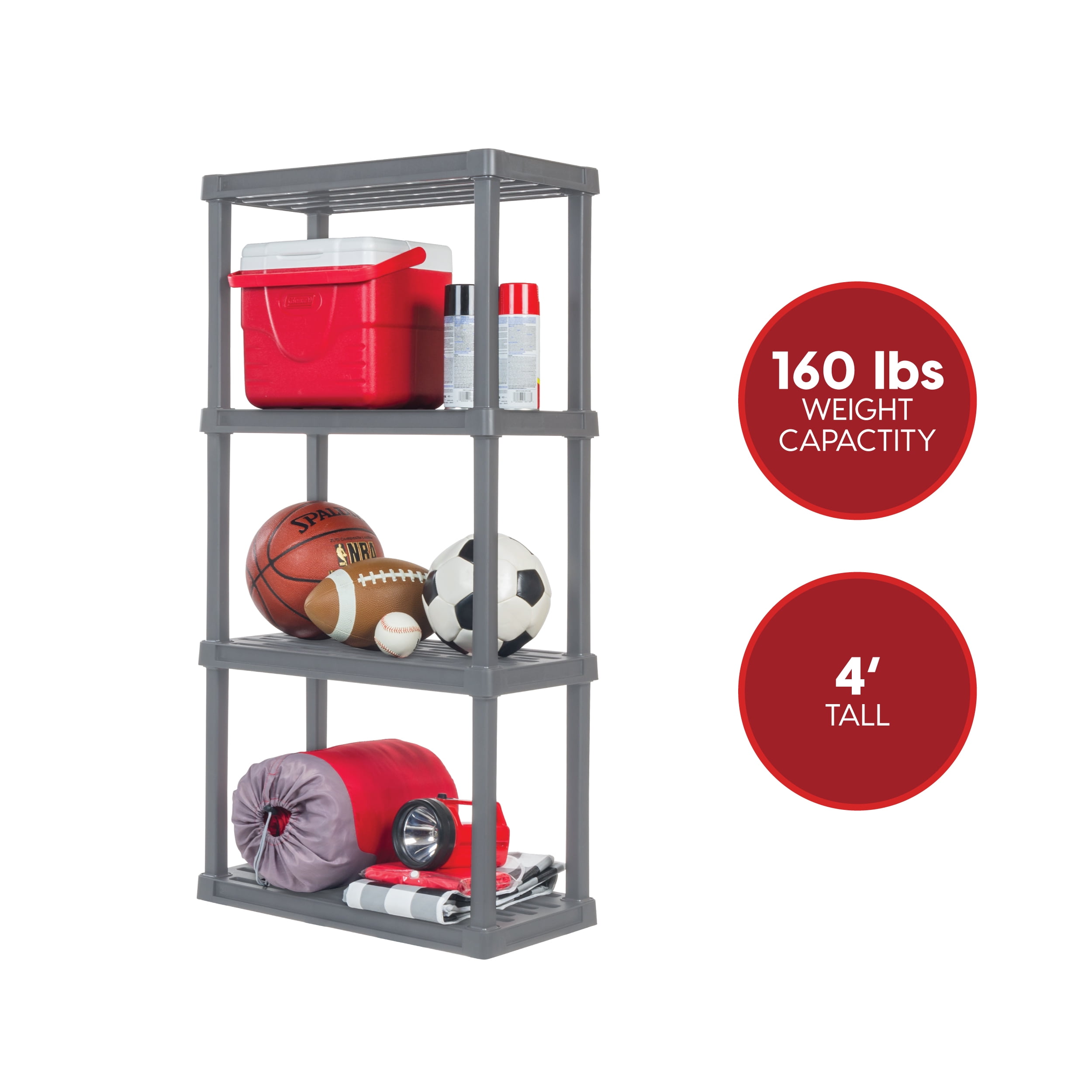 Gray Plastic Heavy Duty 4-Tier Utility Shelf