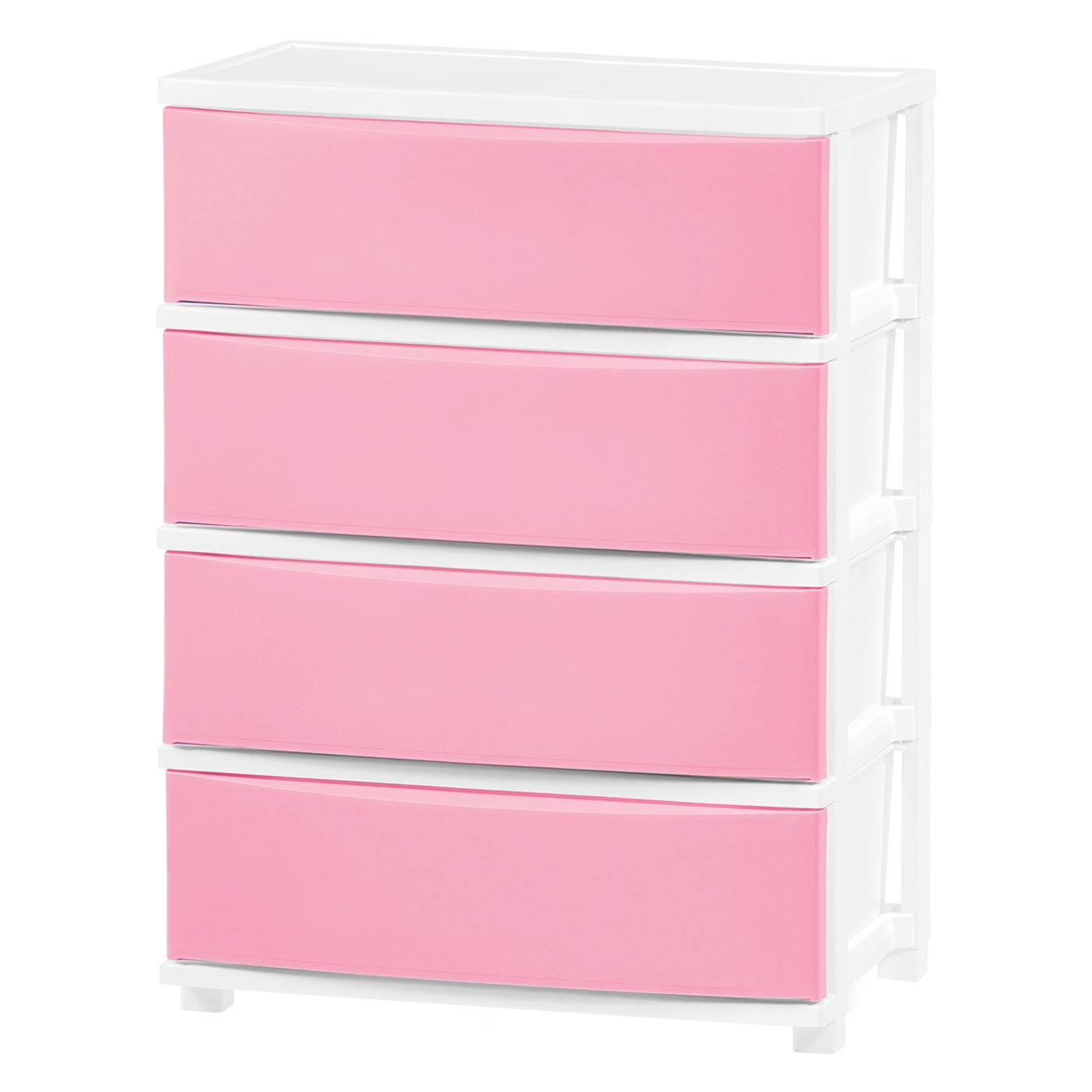 Wide Matte Pink and White Plastic 4-Drawer Storage Organizer