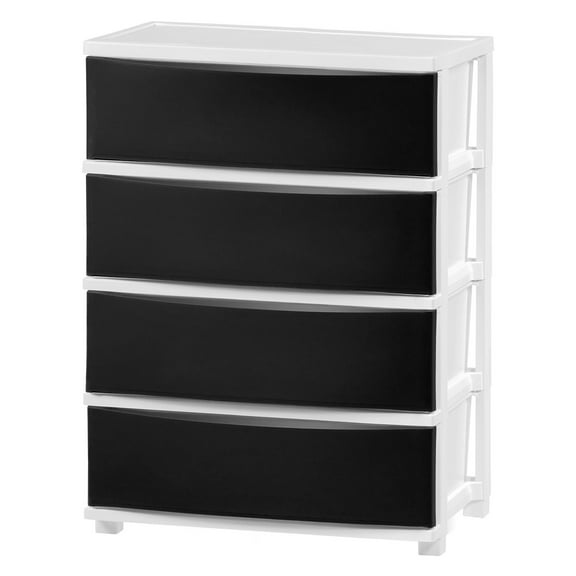 IRIS USA 4 Wide Drawer Storage, Organizer Unit for Bedroom, Closet, Living Room, Nursery, Dorm, White Frame with Matte Black Front Panels, Set of 1