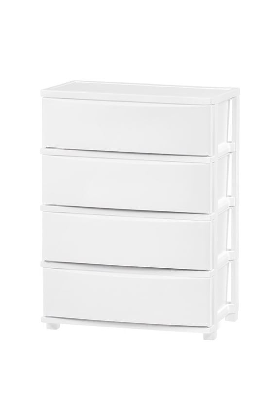 4 Wide Drawer Storage, Organizer Unit for Bedroom, Closet, Living Room, Nursery, Dorm, White Frame with Matte White Front Panels, Set of 1