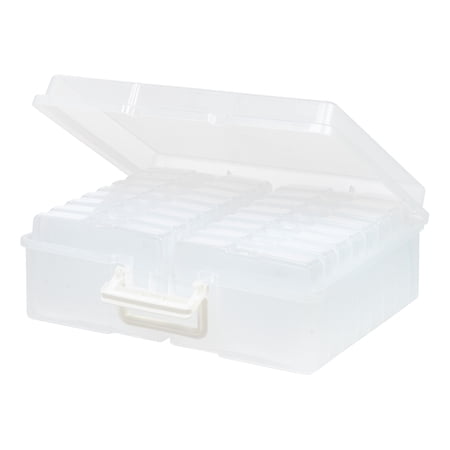 IRIS 4" x 6" Photo Storage Box with Handle and 16 cases, Craft Organizers and Storage Cases for Pictures, Clear