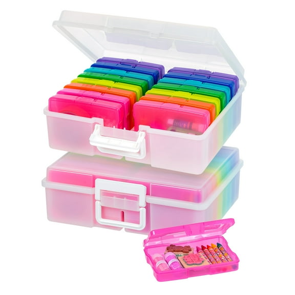 IRIS USA 4" x 6" Photo Storage Craft Keeper, 2 Pack, Main Container with 16 Organization Cases for Pictures, Crafts, Scrapbooking, Stationery Storage, Protection and Organizations, Multi-color/Pearl