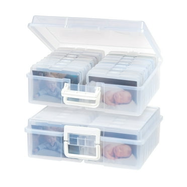 IRIS USA 4" x 6" Photo Storage Organizer Box Craft Keeper, Main Container with 16 Organization Cases for Pictures Scrapbooking Stationery, Protection and Organization, Transparent Clear, 2-Pack