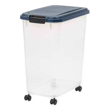 IRIS USA 40 Lbs / 45 Qt WeatherPro Airtight Pet Food Storage Container with Attachable Casters, For Dog Cat Bird and Other Pet Food Storage Bin, Keep Fresh, Translucent Body, Easy Mobility, Navy