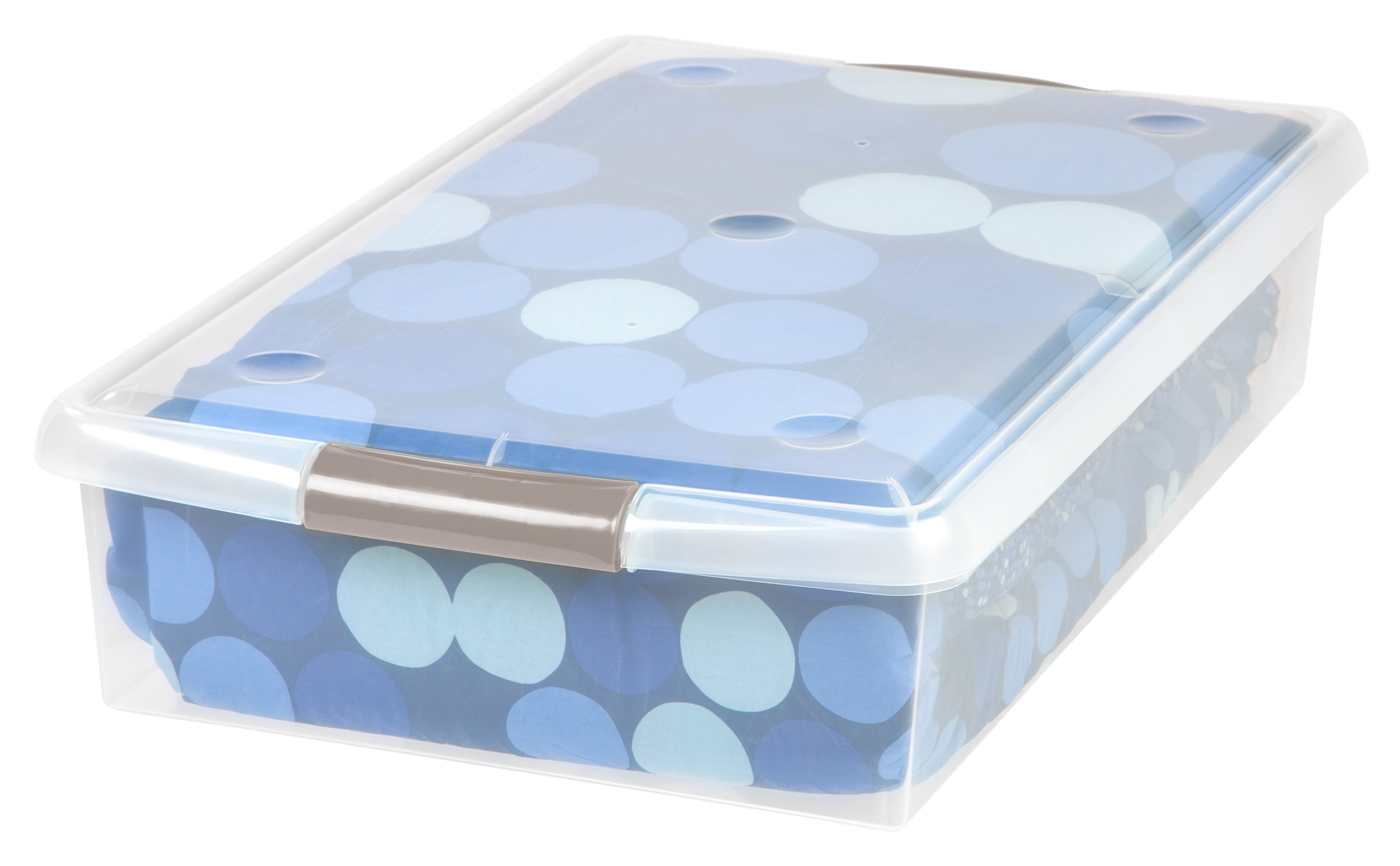 IRIS USA 40 QT Underbed Sliding Storage Box with Latches, Clear/Tan, 3