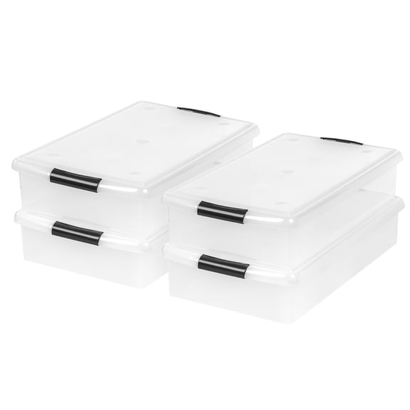 IRIS 40 Qt Plastic Under Bed Storage Stackable Nestable Organizer Bin Container with Secure Lids and Durable Black