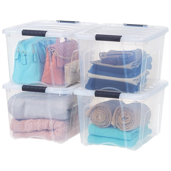 IRIS USA 40 Quart Plastic Storage Box with Lid, Stackable Design, Clear, 4 Pack