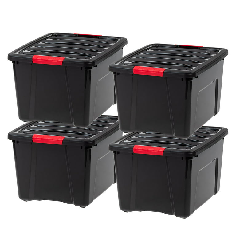 IRIS USA 40Quart 4Pack Stackable Plastic Storage Bins with Lids and  Latching Buckles, Black