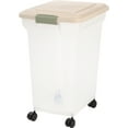 thumbnail image 1 of IRIS USA 42 Lbs / 55 Qt WeatherPro Airtight Pet Food Storage Container with Attachable Casters, For Dog Cat Bird and Other Pet Food Storage Bin, Keep Fresh, Translucent Body, Clear/Almond, 1 of 7