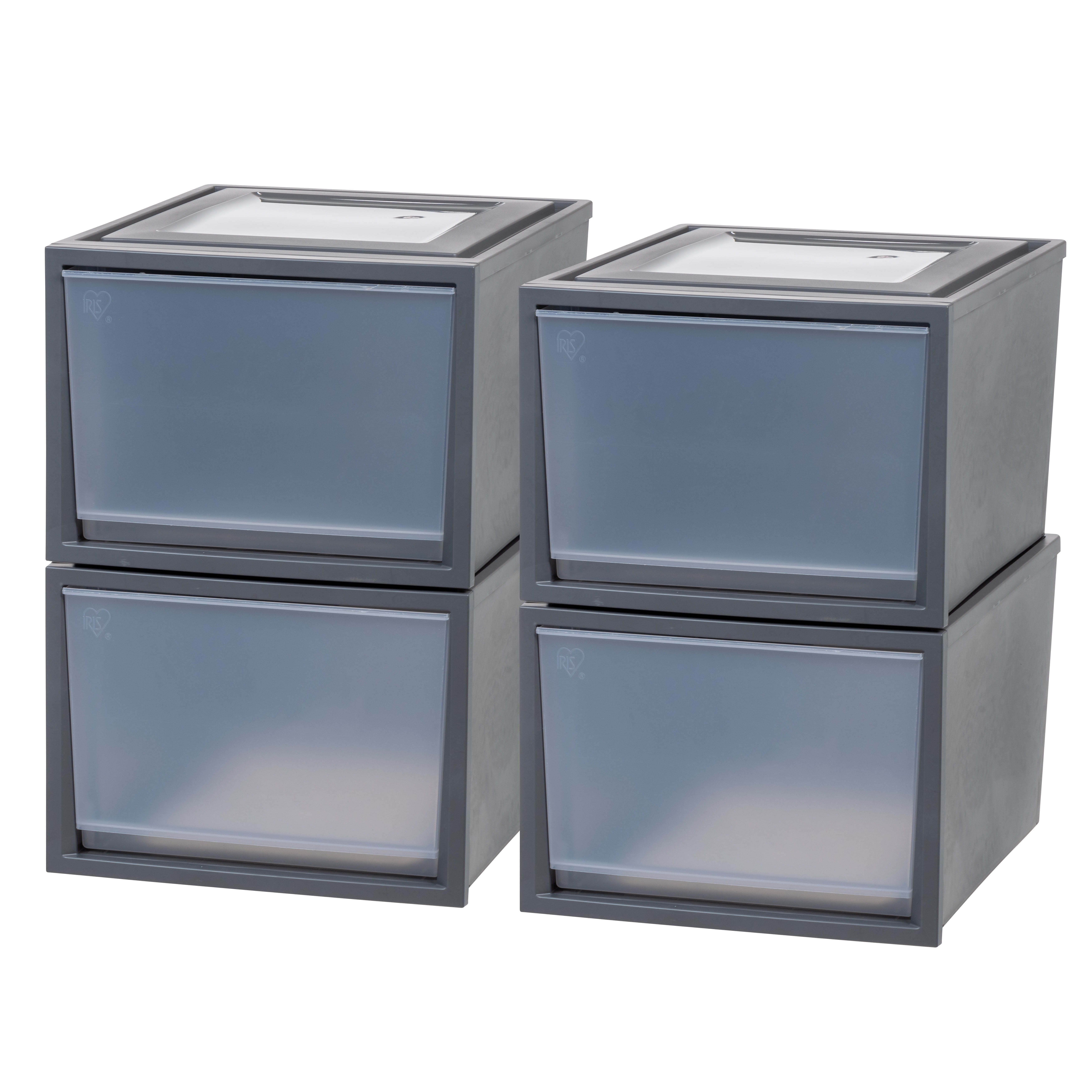 IRIS USA 42 Qt. Stackable Plastic Drawers for Clothes, Large, 4 Pack, Dark  Gray