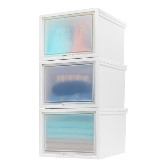 IRIS 42 Qt Stackable Storage System for Clothes, Large, Plastic Dresser Chest with Flip-Up Door, 3Pk
