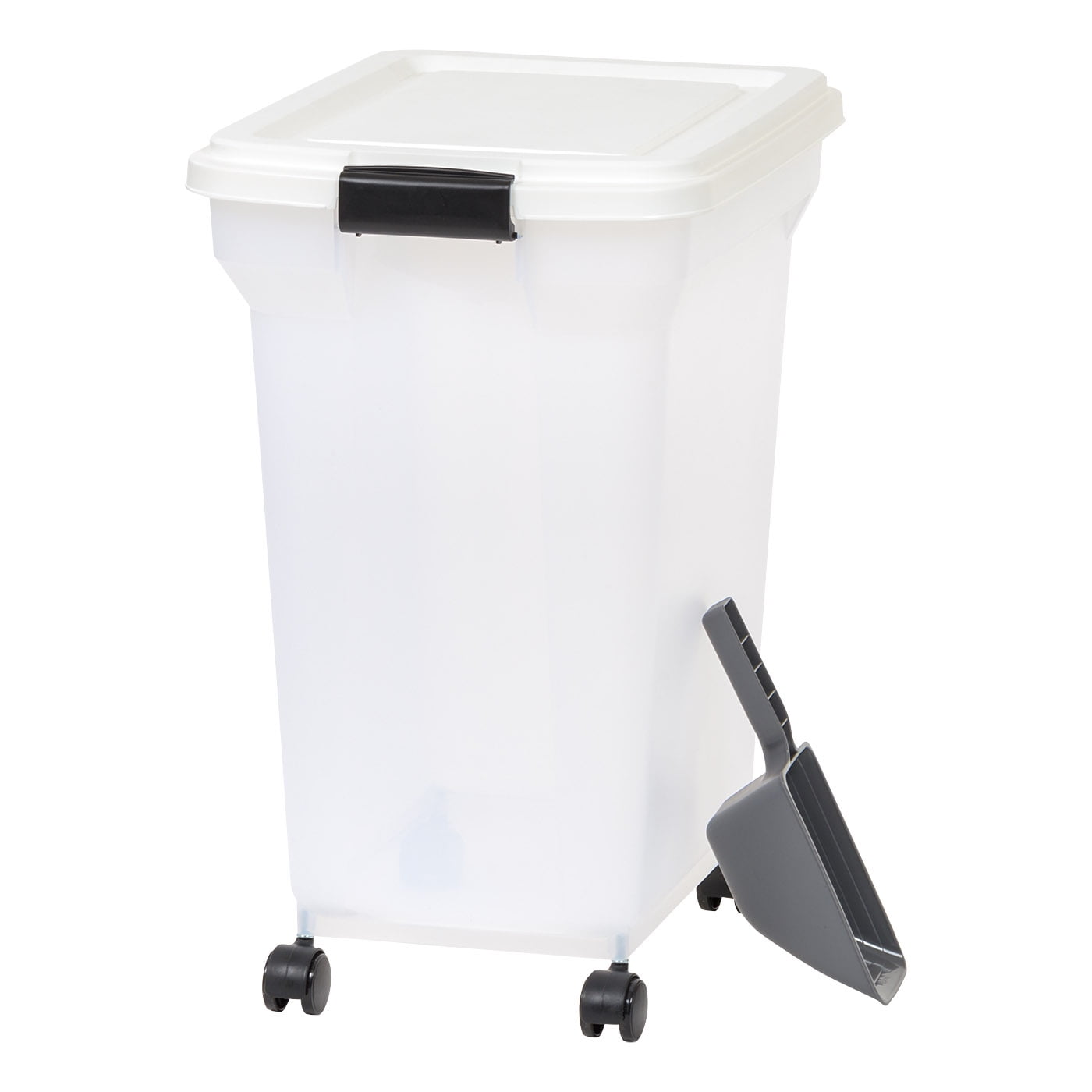 IRIS USA 42lb (55 Qt.) Airtight Pet Food Container with Scoop for Dog and Cat Food, White