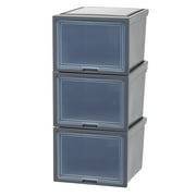 IRIS USA, 42qt Stackable Plastic Dresser Chest with Flip-Up Door, Dark Gray, Set of 3