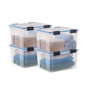 IRIS 44 Qt. Plastic Storage Bins with Sealed Lids, Clear Gasket Box, Airtight Containers 4Pk