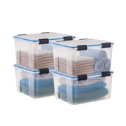 IRIS 44 Qt. Plastic Storage Bins with Sealed Lids, Clear Gasket Box, Airtight Containers 4Pk