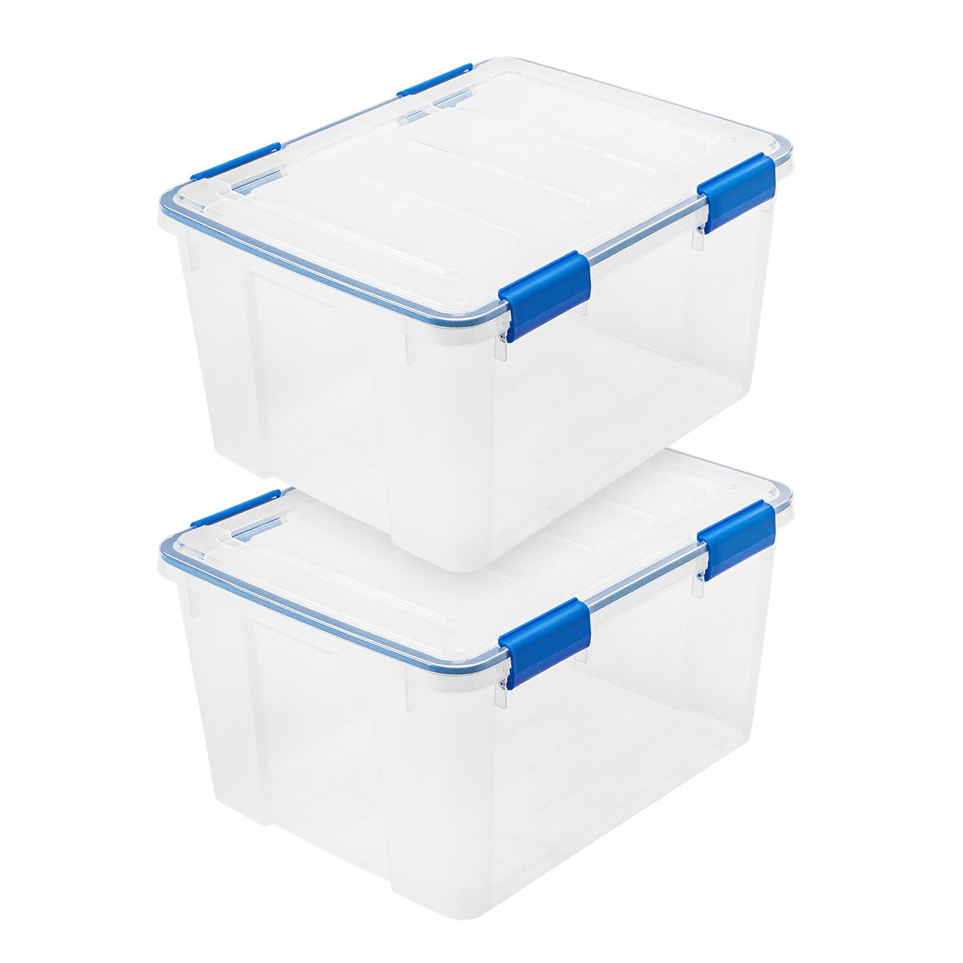 Clear and Blue 44 Quart Stackable Lidded Storage Boxes, 2 Pack