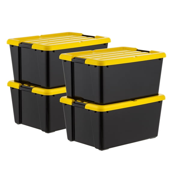 IRIS 45 Qt Black Plastic Stackable Storage Bin with Lid Tote, Plastic Storage Container with Lid, 4-Pack