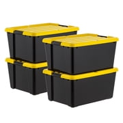 IRIS 45 Qt Black Plastic Stackable Storage Bin with Lid Tote, Plastic Storage Container with Lid, 4-Pack