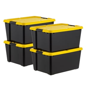 IRIS 45 Qt Black Plastic Stackable Storage Bin with Lid Tote, Plastic Storage Container with Lid, 4-Pack