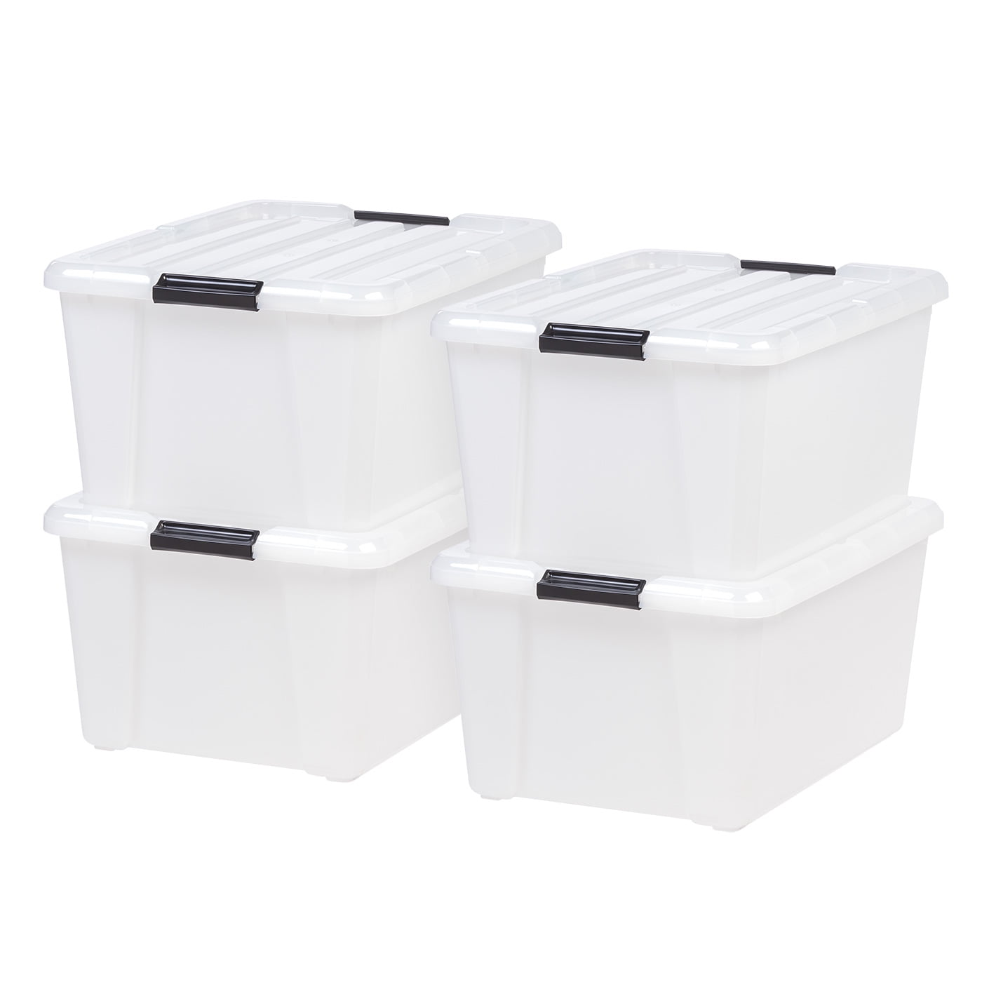 IRIS USA 45 Quart Plastic Storage Container Bin with Latching Lid, Pearl, 4  Pack 