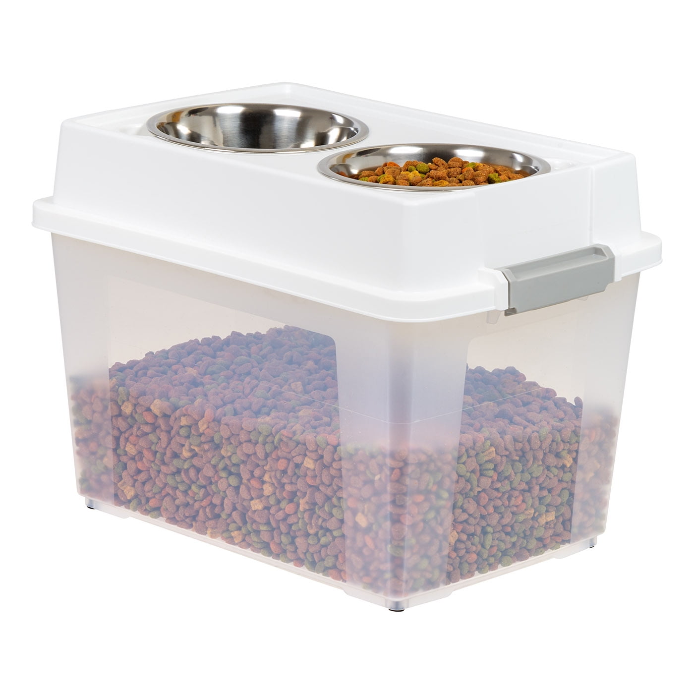 White Plastic Elevated Pet Feeder with Airtight Storage