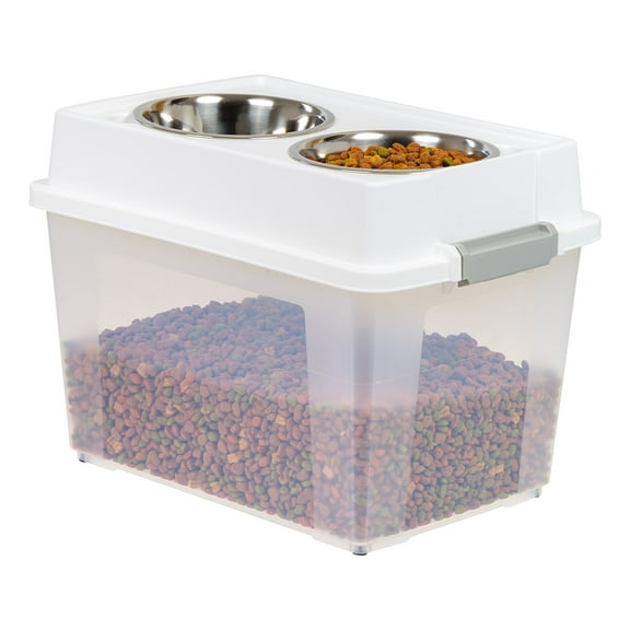IRIS 47 Lbs. Airtight Pet Food Container | Dog - Cat Food Storage Bin | Treat Box with Bowls