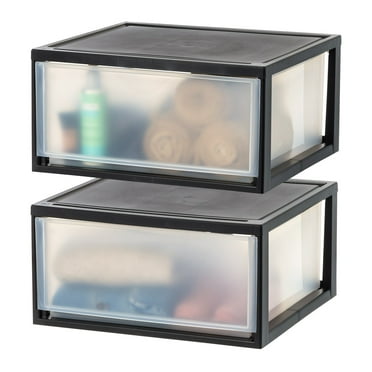 IRIS USA 47 Quart Extra Large Plastic Stacking Drawer, Stackable Storage Organizer Unit with Sliding Drawer for Bedroom Closet Garage Craft Room Dorm Office - 2 Pack, Black