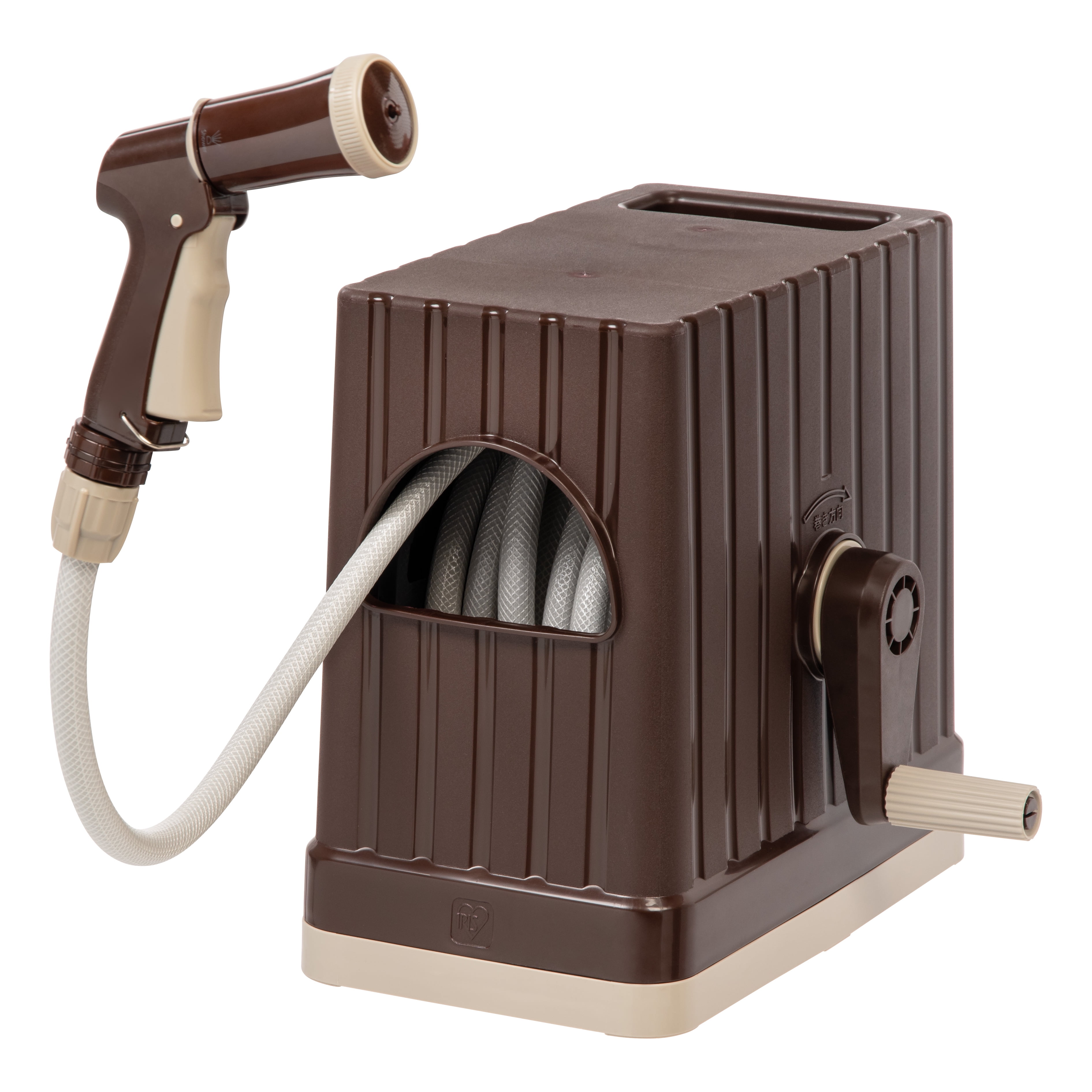 IRIS USA 65 ft Hose Reel with Nozzle, Brown 