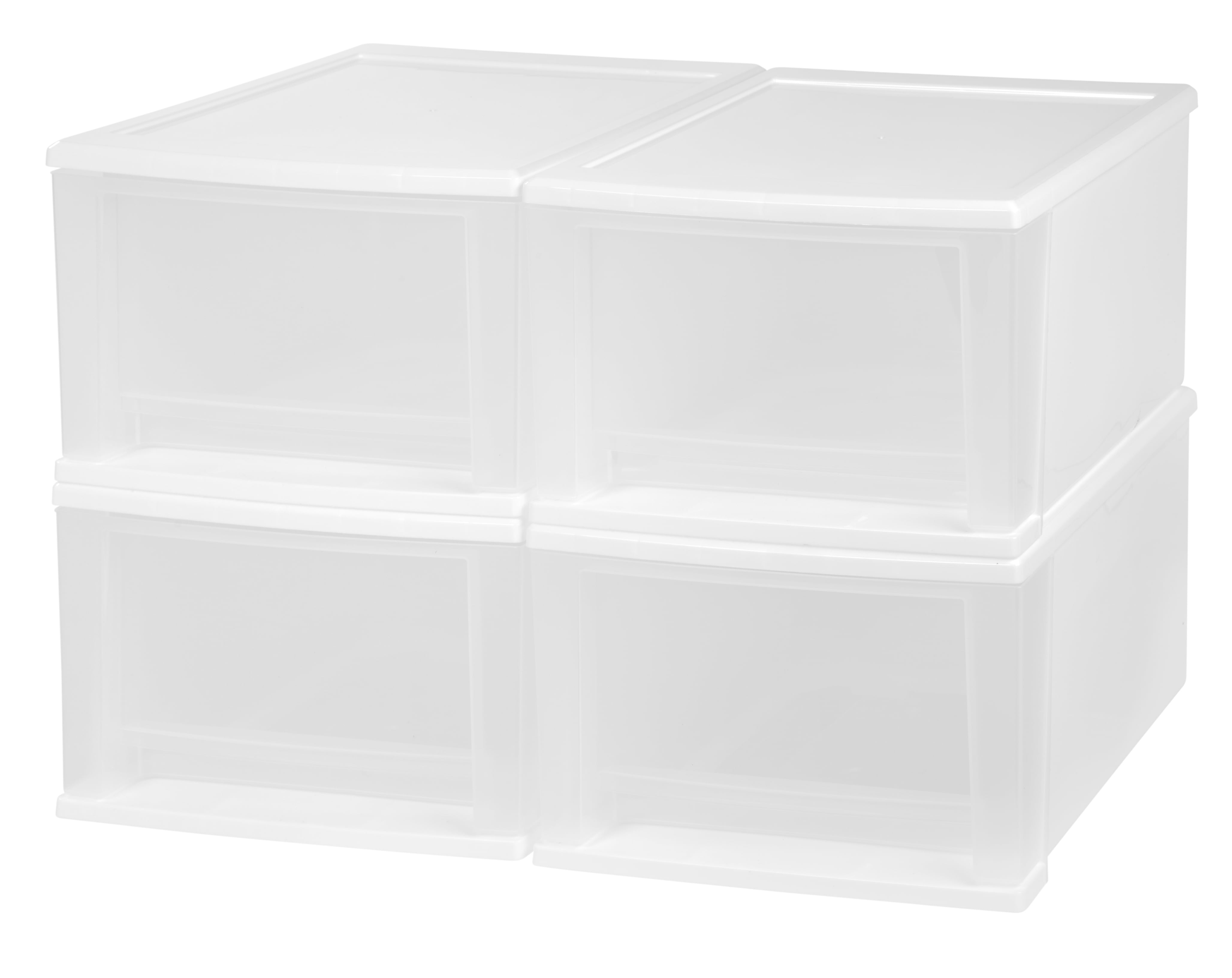 IRIS 17 Qt Medium Stackable Plastic Drawers for Clothes, White, 4Pk