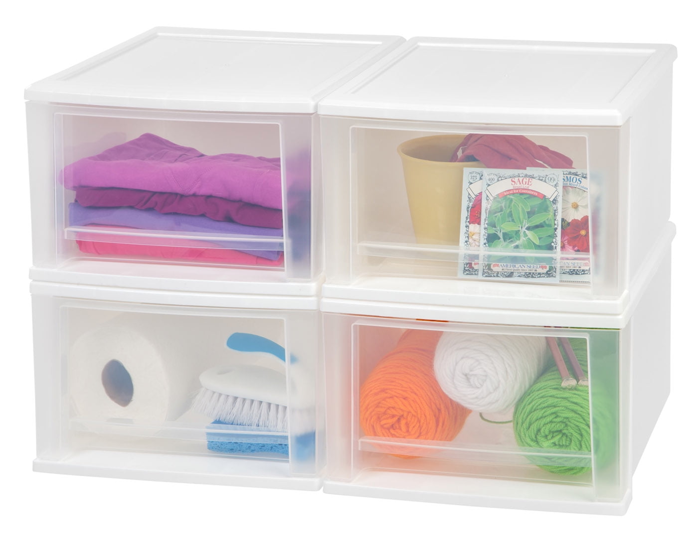 IRIS USA Storage Bins, 4Pack 17qt Medium Stackable Plastic Drawers for